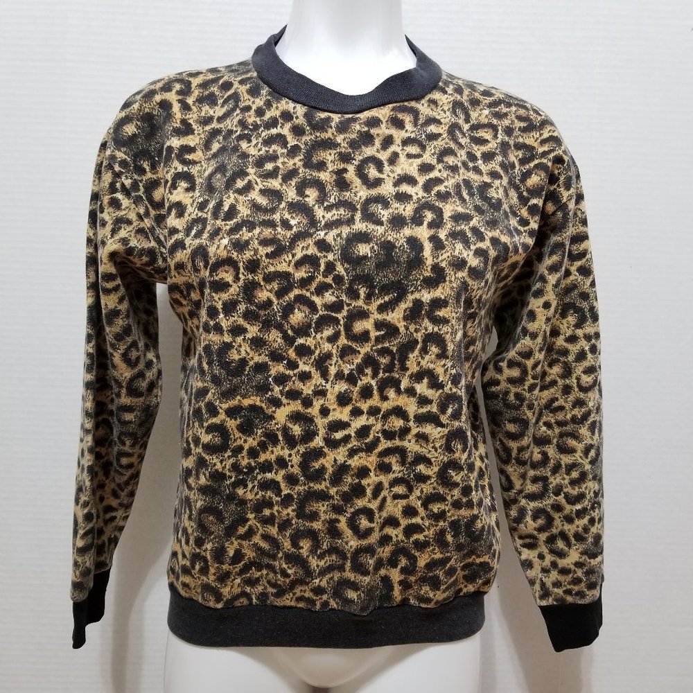 Sky Lite sweatshirt Size? leopard cheetah animal print ringer pullover VINTAGE